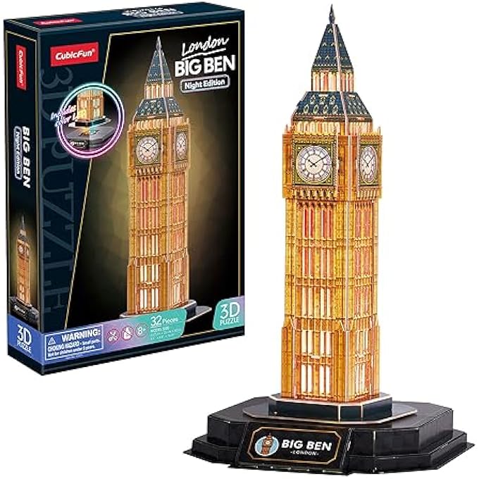 3D PUZZLE - BIG BEN LED | 3D PUZZLE GIFT CHILD 8 YEARS | 3D PUZZLE ADULTS AND PUZZLE 3D CHILDREN | MODEL KITS FOR BUILDING ADULTS | 3D PUZZLES | 32 PIECES - Image 1